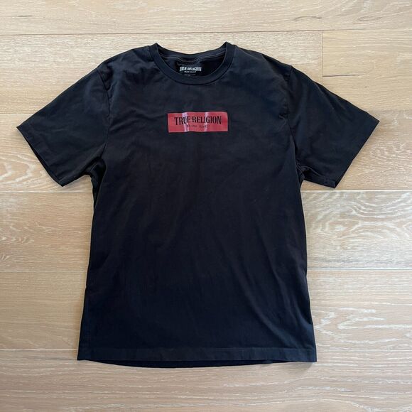 True Religion Box Logo Short Sleeve Crewneck Men's Black T-Shirt Tee XL - Picture 1 of 4